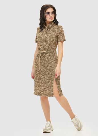 Оливковое (хаки) кэжуал платье рубашка MN с рисунком