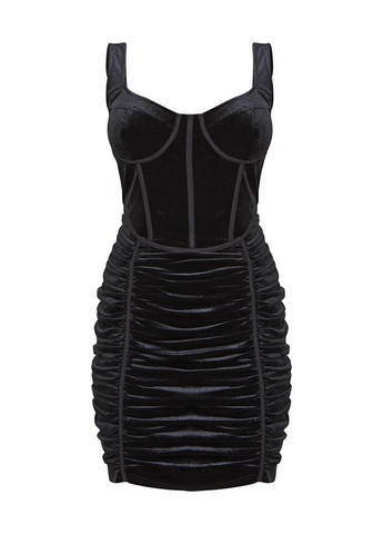 Черное коктейльное платье с корсетом, с открытой спиной PrettyLittleThing однотонное