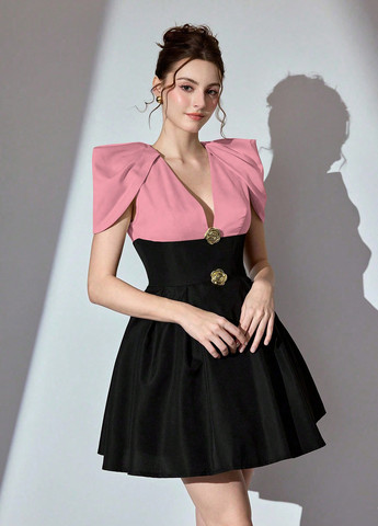 Розовое праздничный платье с юбкой-солнце SHEIN колор блок