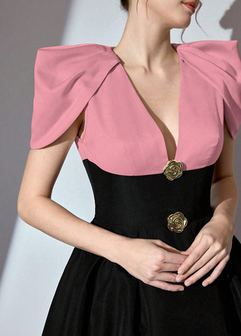 Розовое праздничный платье с юбкой-солнце SHEIN колор блок