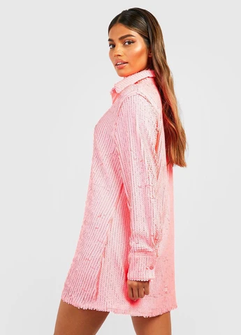 Розовое праздничный платье рубашка Boohoo однотонное