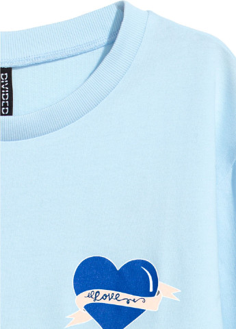 Світшот H&M - крій напис блакитний кежуал - (235007874)