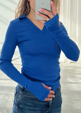 Синяя женская футболка-поло No Brand однотонная