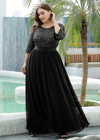 Чорна святковий, вечірня сукня кльош SHEIN однотонна