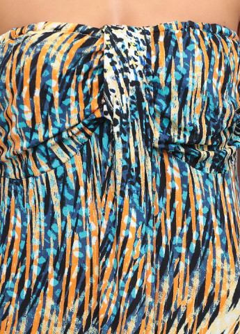 Бирюзовое кэжуал платье бандо, с открытой спиной F&F с абстрактным узором