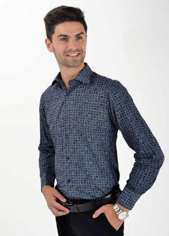 Серо-синяя кэжуал рубашка с рисунком Ager с длинным рукавом