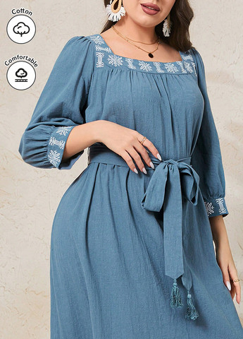 Морської хвилі кежуал сукня з спідницею-сонце SHEIN однотонна