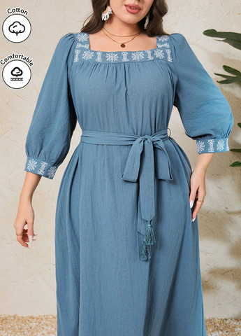 Морської хвилі кежуал сукня з спідницею-сонце SHEIN однотонна