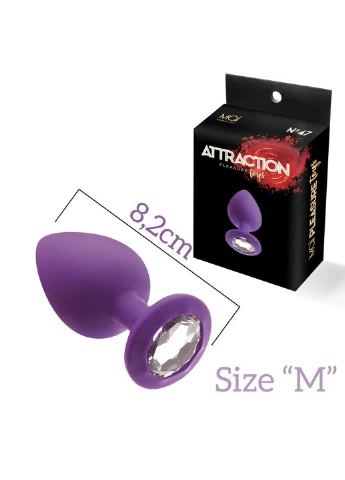 Анальная пробка с кристаллом Attraction Toys №48 Purple, длина 8,2см, диаметр 3,5см MAI (254953837)
