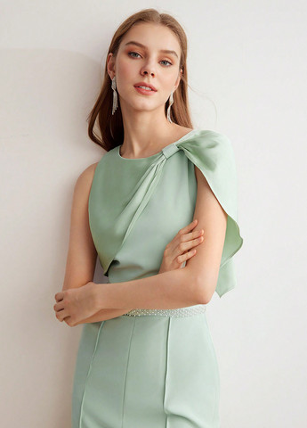 Комбінезон SHEIN комбінезон-брюки однотонний світло-зелений святковий, вечірній поліестер