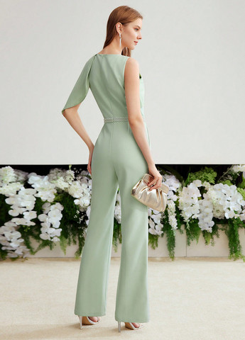 Комбінезон SHEIN комбінезон-брюки однотонний світло-зелений святковий, вечірній поліестер