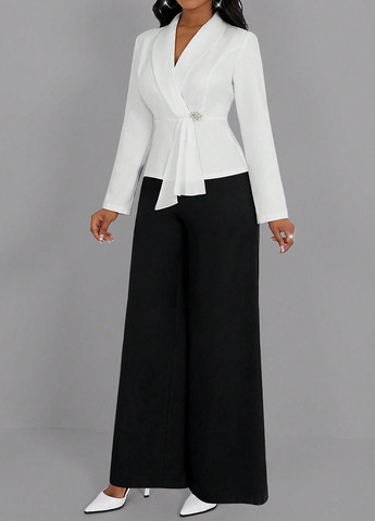 Чорно-білий демісезонний комплект (блуза, штани) SHEIN