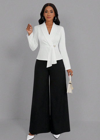 Чорно-білий демісезонний комплект (блуза, штани) SHEIN