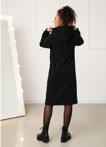 Черное кэжуал теплое платье-худи на флисе Fashion Girl однотонное