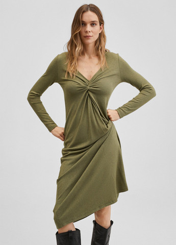 Зеленое кэжуал платье а-силуэт Mango однотонное