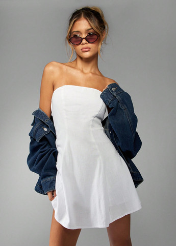 Белое праздничный, вечернее, кэжуал платье бандо SHEIN однотонное