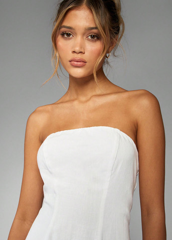 Белое праздничный, вечернее, кэжуал платье бандо SHEIN однотонное