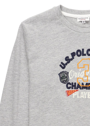 Лонгслів U.S. Polo Assn. малюнок сірий кежуали бавовна, трикотаж