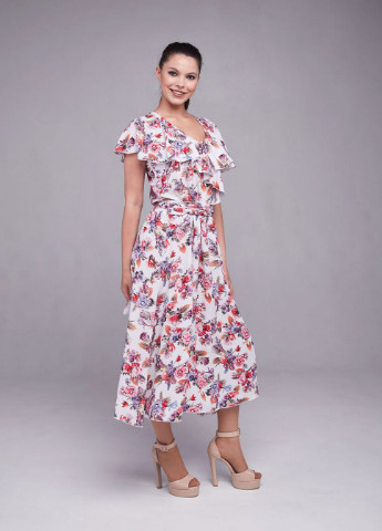 Белое кэжуал платье so-78375-wht Alpama с цветочным принтом