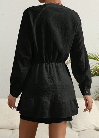 Чорна святковий, вечірня, кежуал сукня кльош, а-силует SHEIN однотонна