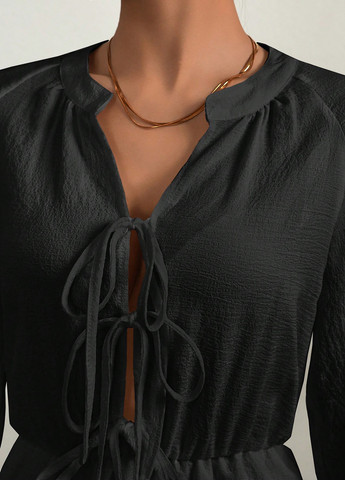 Чорна святковий, вечірня, кежуал сукня кльош, а-силует SHEIN однотонна