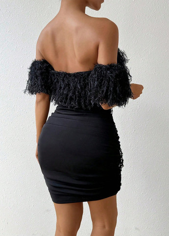 Чорна вечірня сукня з відкритими плечима, силуетна, з відкритою спиною SHEIN однотонна