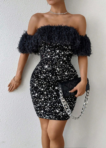 Чорна вечірня сукня з відкритими плечима, силуетна, з відкритою спиною SHEIN однотонна