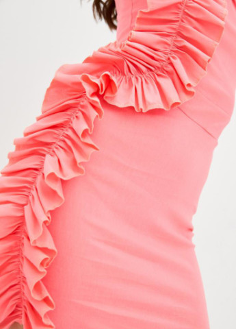 Коралова вечірня жіноче нарядне міні-плаття з оборкою футляр Podium однотонна
