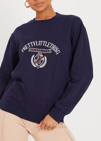 Темно-синий свитшот PrettyLittleThing надпись вышивка (308792199)