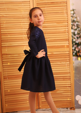 Темно-синее кэжуал повседневное платье для девочки с кружевом бэби долл Marselin с цветочным принтом