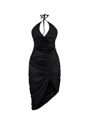 Черное коктейльное платье с открытой спиной PrettyLittleThing однотонное