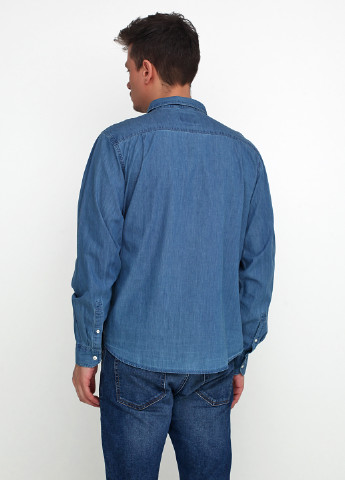 Джинсовая джинсовая рубашка однотонная Springfield с длинным рукавом
