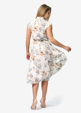 Бежева кежуал плаття, сукня кльош Lila Kass з квітковим принтом