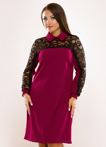 Фуксиновое (цвета Фуксия) кэжуал платье короткое Lady Style однотонное