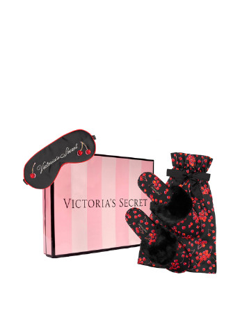 Черные набор (тапочки, маска) Victoria's Secret с мехом