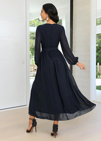 Темно-синя кежуал сукня кльош SHEIN однотонна