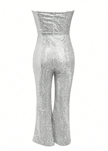 Комбинезон SHEIN комбинезон-брюки однотонный серебряный вечерний полиэстер