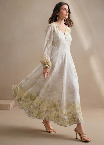 Молочна святковий, кежуал сукня кльош SHEIN з квітковим принтом