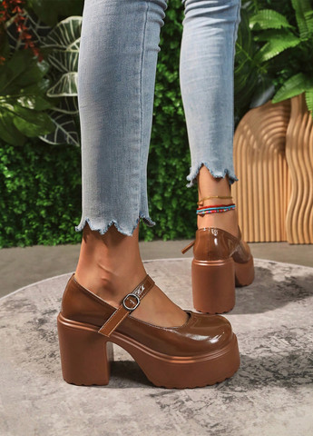 SHEIN Туфли мери джейн коричневый з полиуретан, искусственная кожа, китай — демисезон (338186986)