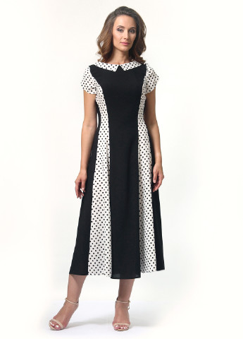 Черно-белое деловое платье клеш Alika Kruss в горошек
