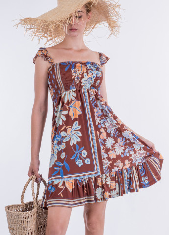 Коричневое кэжуал платье клеш Sarah Chole с цветочным принтом