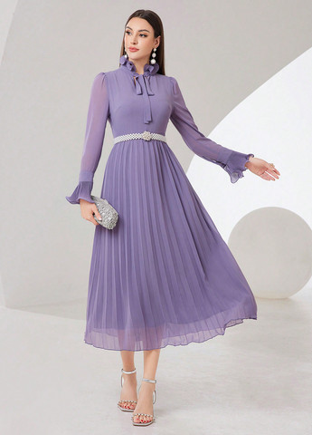 Фіолетова кежуал, вечірня сукня плісована SHEIN однотонна