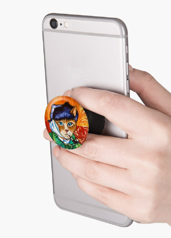 Попсокет (Popsockets) тримач для смартфону Кот Вінсент Ван Гог (Vincent van Gogh Cat) (8754-2958) Чорний MobiPrint (229014770)