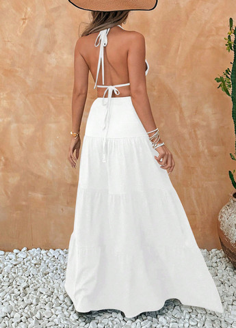 Білий пляжна, кежуал сукня кльош SHEIN однотонна