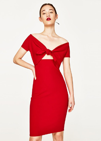 Красное кэжуал платье Zara однотонное