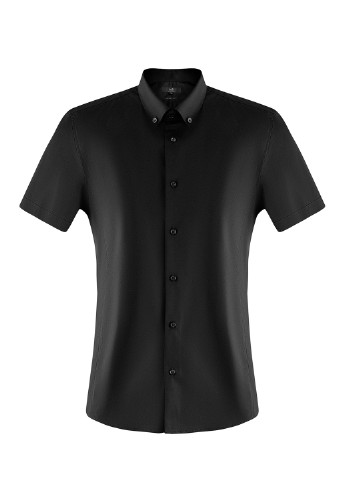 Черная кэжуал рубашка однотонная Oodji с коротким рукавом