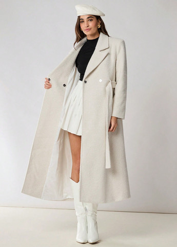 Кремовое зимнее Пальто двубортное SHEIN