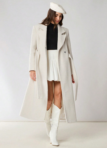 Кремовое зимнее Пальто двубортное SHEIN