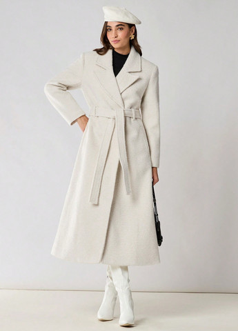 Кремовое зимнее Пальто двубортное SHEIN