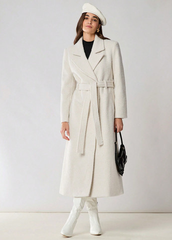 Кремовое зимнее Пальто двубортное SHEIN